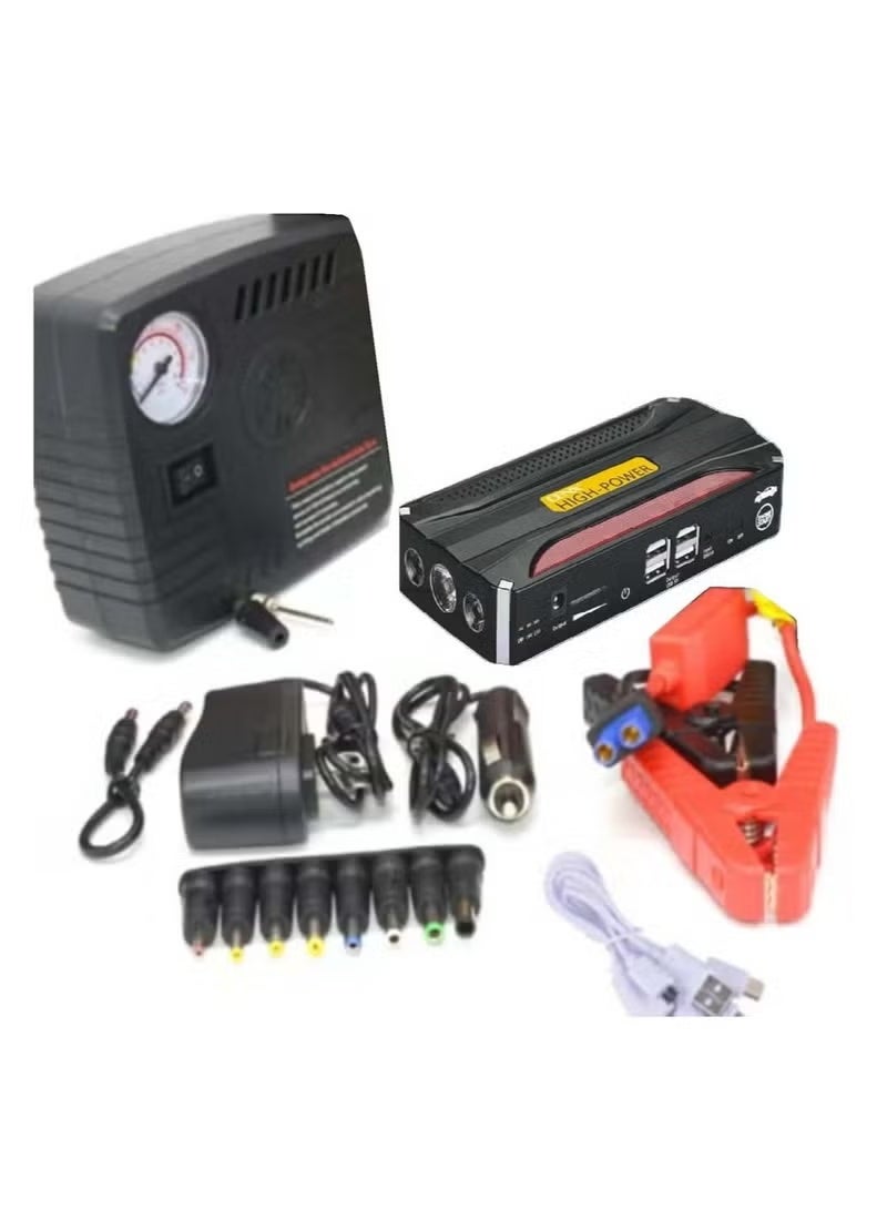 Denx بطارية سيارة محمولة بسعة 20000 مللي أمبير ومروحة هواء متعددة الاستخدامات – شحن سريع للسيارة، بدء تشغيل الطوارئ، مضخة هواء وبنك طاقة USB للسيارات والدراجات والمغامرات الخارجية - Image 1